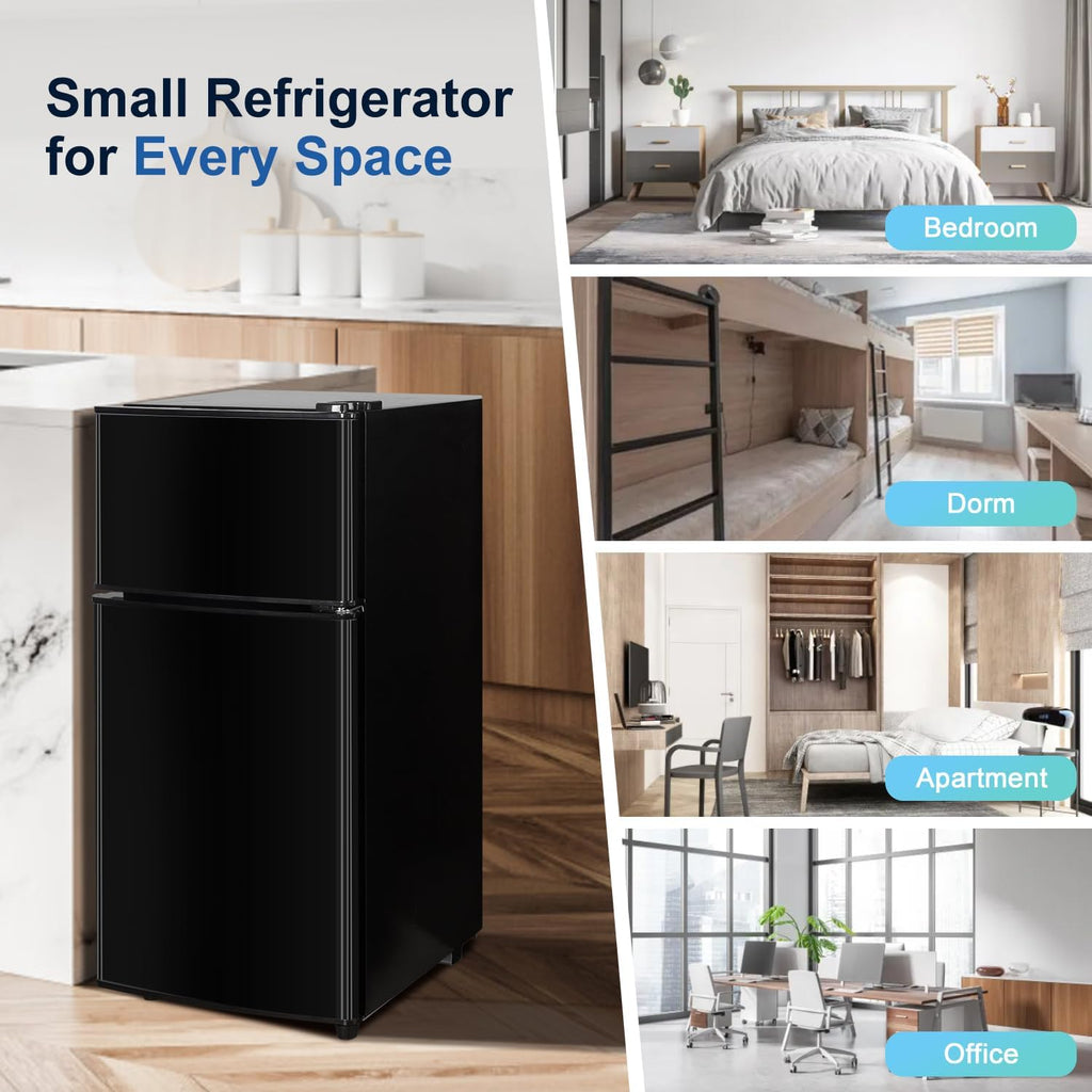 3.2 Cu.Ft Mini Fridge with Freezer, 7-Level Cooling Small Refrigerator