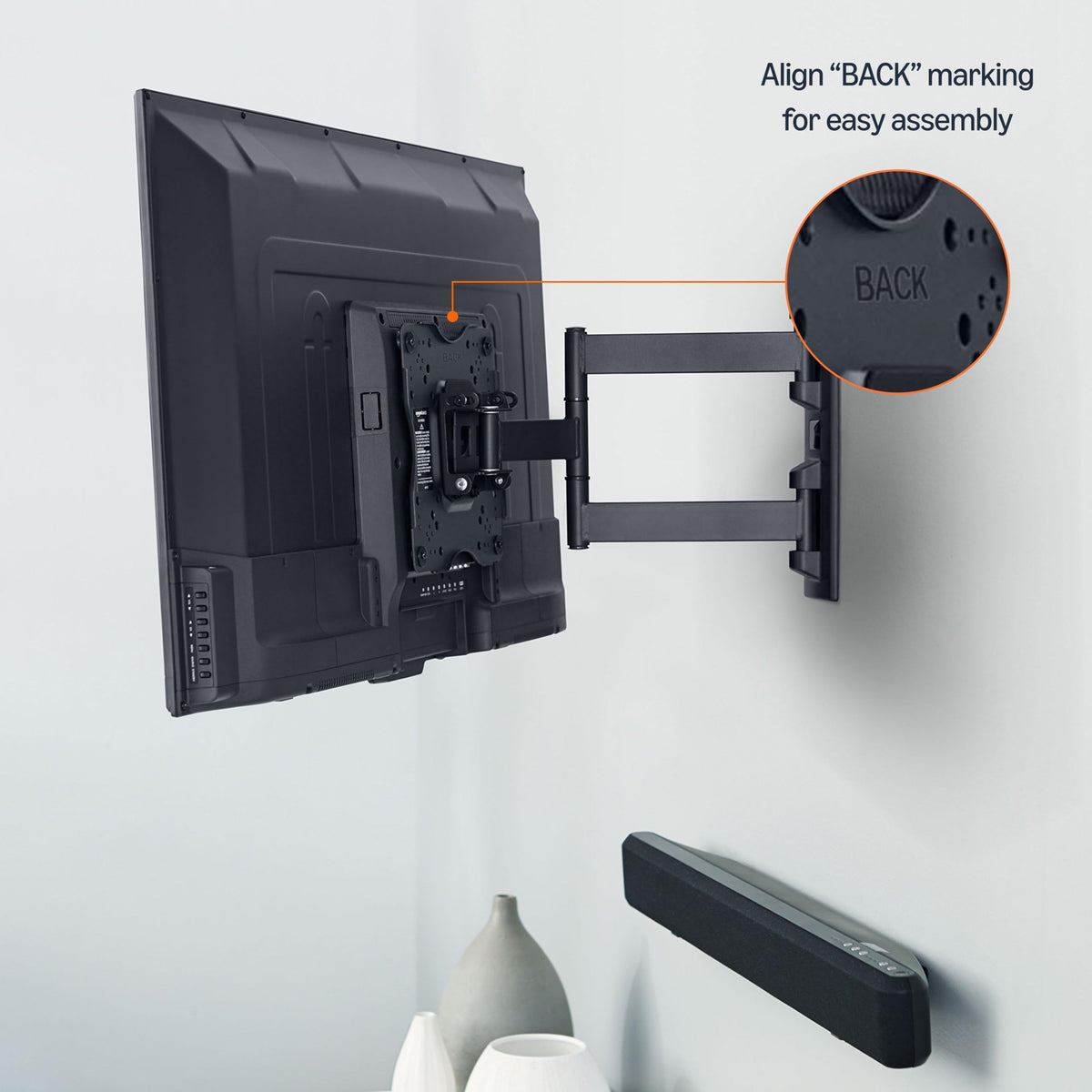 Amazon Basics Full Motion Articulating TV Wall Mount with Tilt Swivel, Extends 16 inches, VESA 200x200, for 12" to 40" TVs, 40 lbs, Black