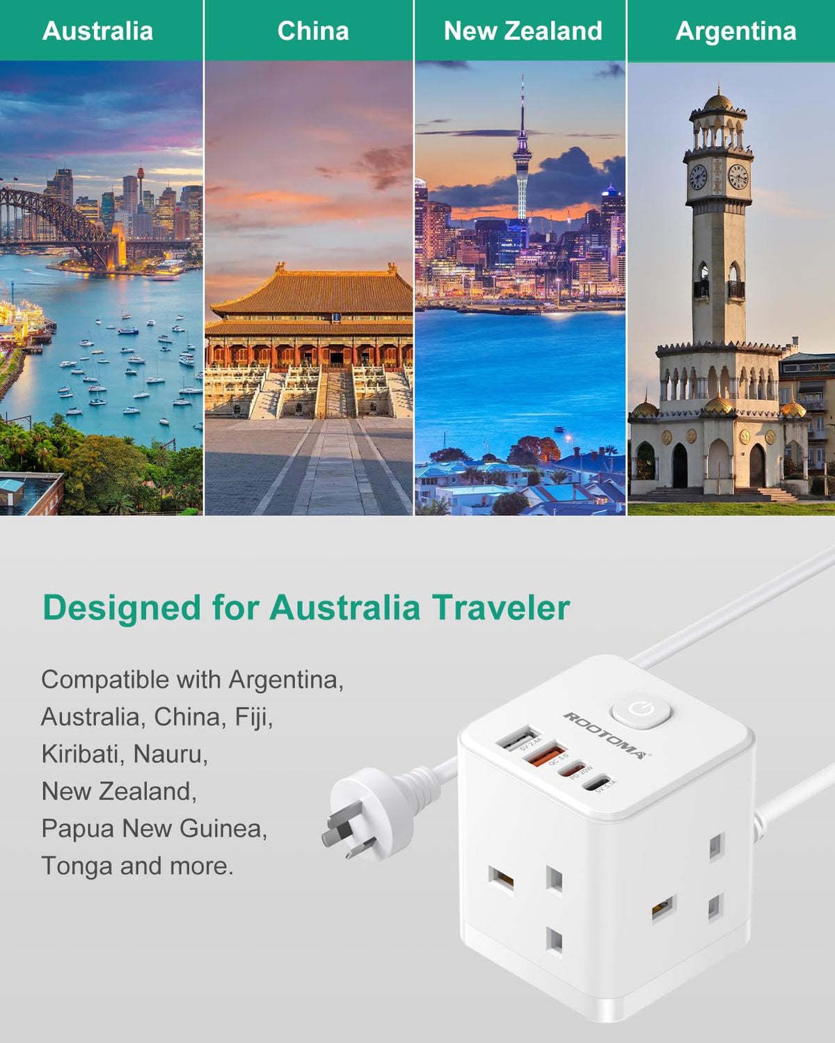 South Africa Plug Adapter, PD20W 3 Way Cube Extension Lead, Type M,1.5M