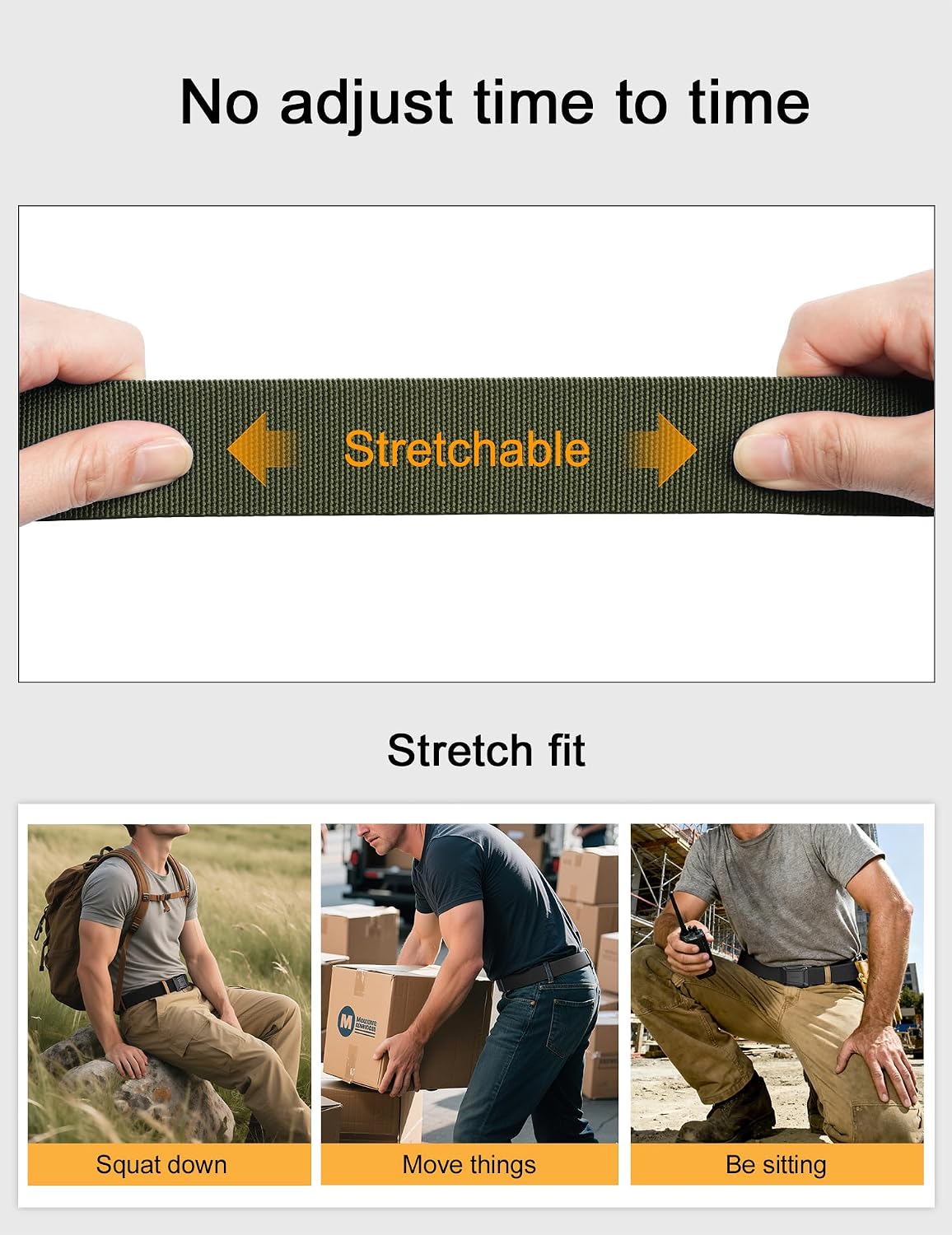 JUKMO Stretch Tactical Belt for Men, Military Work Rigger Hiking 1.5" Elastic Nylon Web Ratchet Quick Release Belt in Gift Box