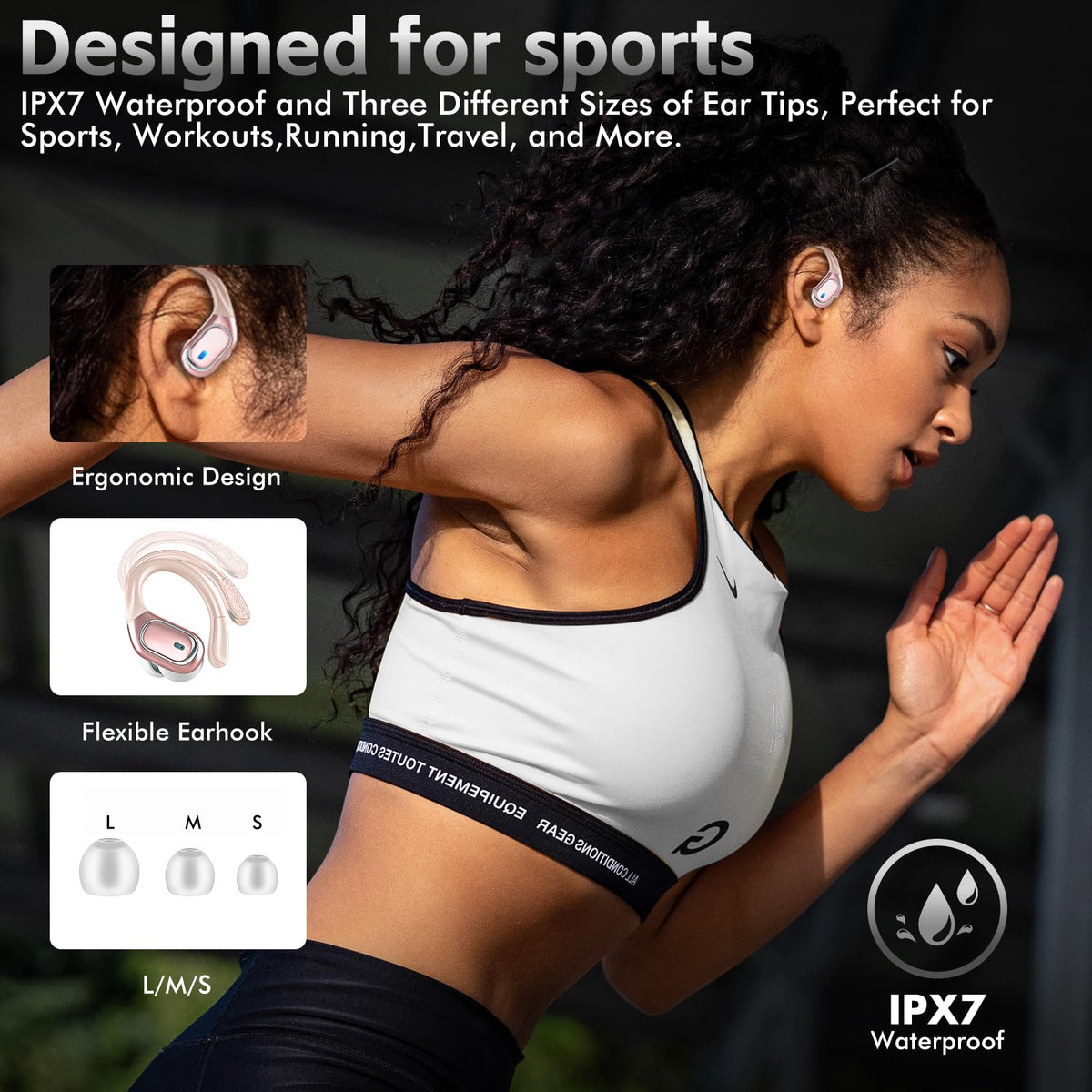 HAOYUYAN Wireless Earbuds, Sports Bluetooth Headphones, 80Hrs Playtime Ear Buds with LED Power Display, Noise Canceling Headset, IPX7 Waterproof Earphones for Workout/Running (Camel)