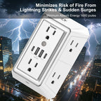 Multi Plug Wall Outlet Surge Protector with 6-Outlet & 4 USB Ports(2USB-C)