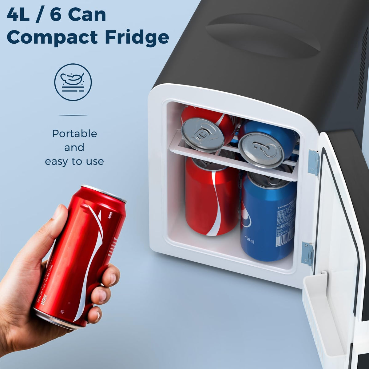 Antarctic Star Compact Refrigerator, Portable Mini Fridge, Skin Care 4L Capacity/6 Cans, for Bedroom, Car, Office & Dorm, Small Cooler for Cosmetics, Beverage and Food, White