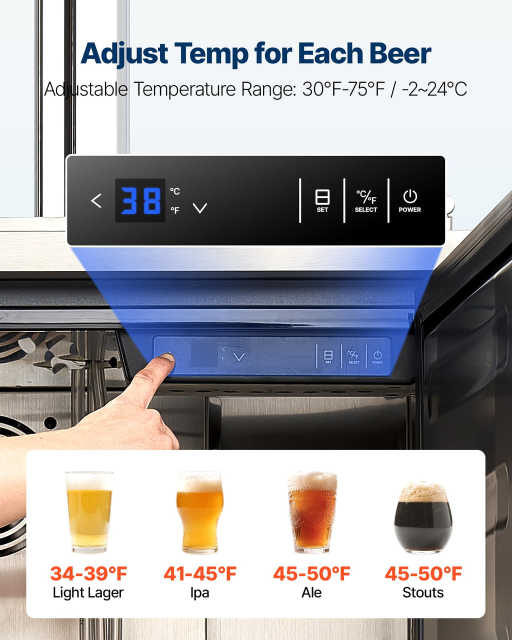 VEVOR Beer Kegerator, Single Tap Commercial Draft Beer Dispenser for D system, Full Size Keg Refrigerator with 5lbs CO2 Tank, Hold 2 Sixth / 2 Ball lock keg, Black