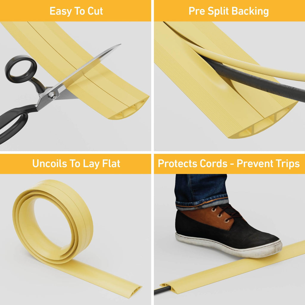 D-Line 6ft Floor Cord Cover, Cable Protector, Hide Extension Cords, Protect Cords, Prevent Cable Trips, Heavy Duty Cord Hider - Cable Cavity = 0.63" (W) x 0.31" (H) - Beige