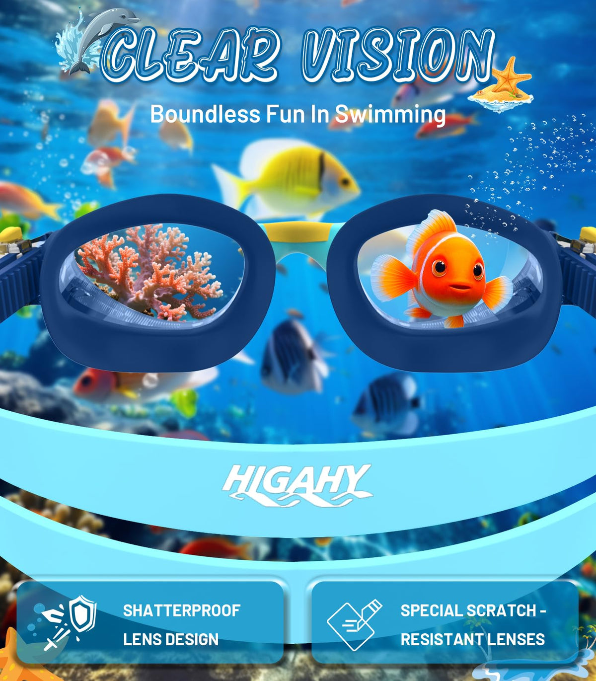 Kids Swimming Goggles for Boys & Girls Aged 6-14, Anti-Fog