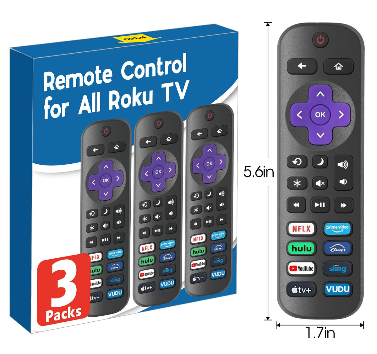2 Pack Replacement Remote Control Only for Roku TV, Compatible for TCL Roku/Hisense Roku/Onn Roku/Sharp Roku/Philips Roku/Element Roku/Westinghouse Roku TVs (Not for Roku Stick, Box or Speaker)