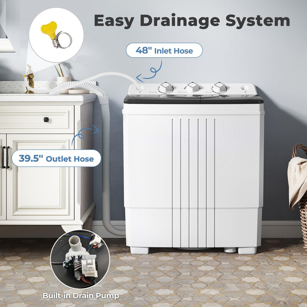 Giantex Portable Washing Machine, 20lbs Capacity, 12lbs Washer and 8lbs Spinner, Compact for Apartment RV, Gray & White, GX20313-PE