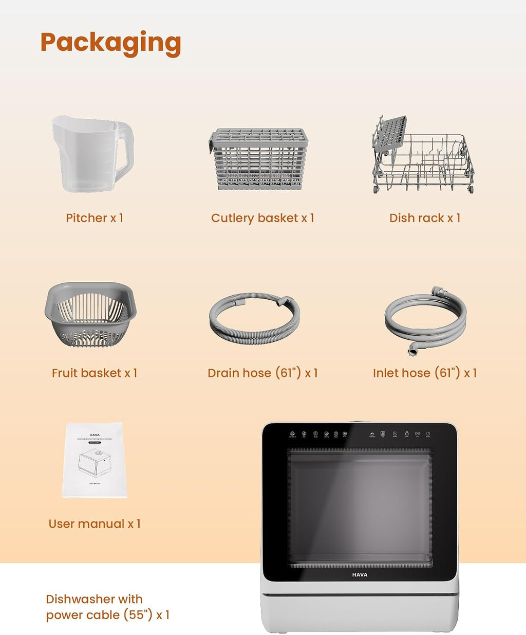 HAVA Countertop Dishwasher with Water Softener & Enhanced Energy Efficiency