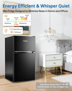 3.2 Cu Ft Mini Fridge with Freezer, Single Door Upright Freezer