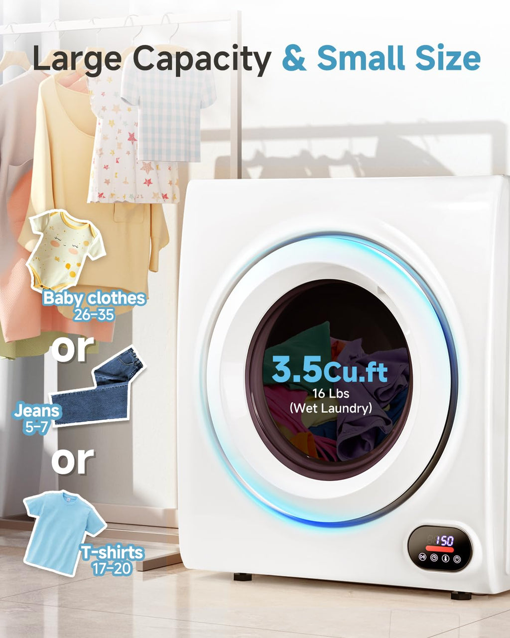 Feelfunn 850W Portable Clothes Dryer with 4 Automatic Drying Modes