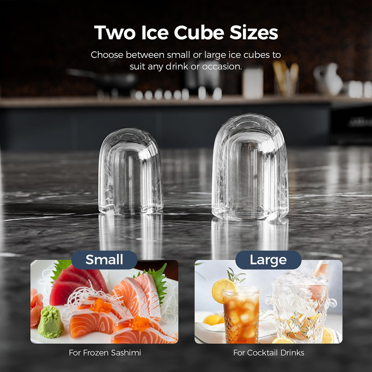 Electactic Portable Ice Maker Countertop,8 Bullet Ice in 6 Mins,2 Ice Size