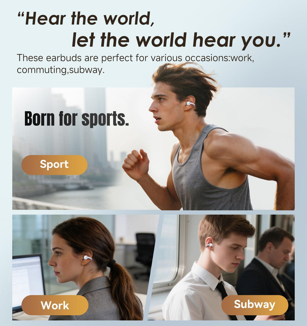 Kinglucky Clip-On Earbuds Gen 3, Open-Ear Wireless Bluetooth 6.0 Headphones with Mic, Secure Fit for Small Ears & Glasses Wearers, 50H Playtime, LED Digital Display, ENC, IPX5 Waterproof(Balck)