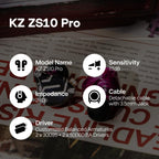 Linsoul KZ ZS10 Pro, 4BA+1DD 5 Driver in Ear Monitor, HiFi Wired Earbuds, Gaming Earbuds, Hybrid IEM Earphones with Stainless Steel Faceplate, Detachable Cable for Musician(with Mic, Dark Black)