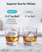 EUHOMY 2.4" Clear Ice Ball Maker Countertop, 2Pcs in 60Mins, 48Pcs/Day, Timer, Self-Cleaning Round Ice Cube Maker with Crystal Clear Ice, Sphere Ice Maker Machine for Whiskey & Bourbon