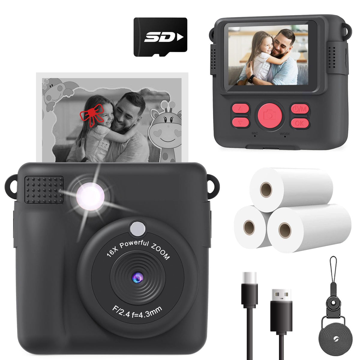 ESOXOFFORE Instant Print Camera for Kids, Christmas Birthday Gifts for Girls Boys Age 3-12,Kids Digital Cameras for Toddler, Portable Toy for 3 4 5 6 7 8 9 10 Year Old Girl -Purple
