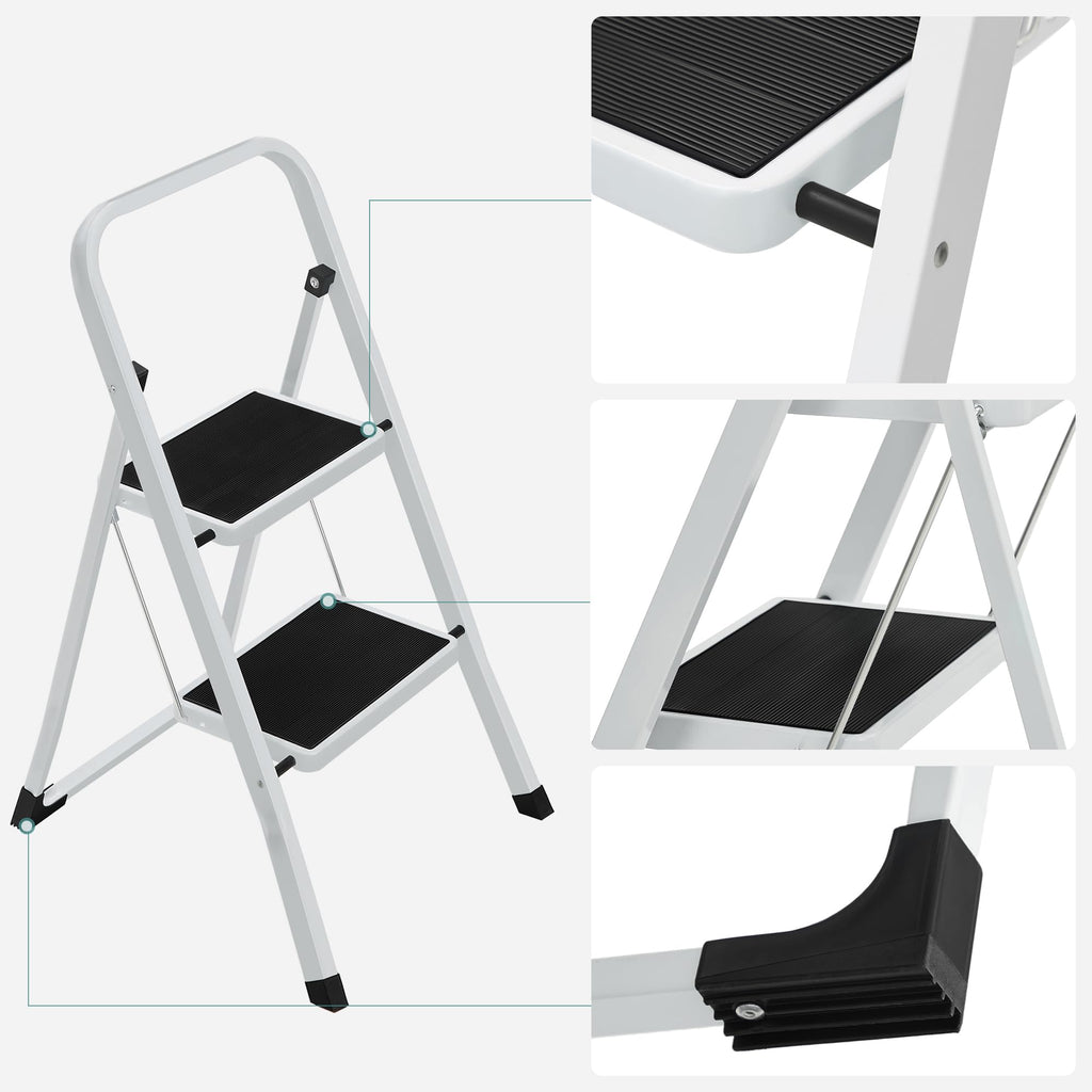 SONGMICS 3-Step Ladder, Folding Step Ladder, Safety, Holds up to 150KG