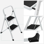 SONGMICS 3-Step Ladder, Folding Step Ladder, Safety, Holds up to 150KG