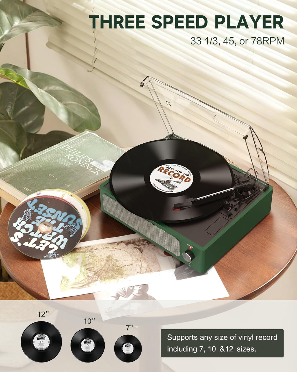 Seasonlife® Retro Vinyl Record Player with Stereo Speakers,Walnut Brown