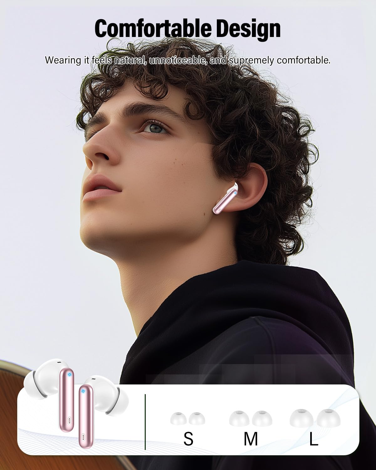 Wireless Earbuds, Bluetooth 5.4 Headphones Bass Stereo/Clear Calls, White