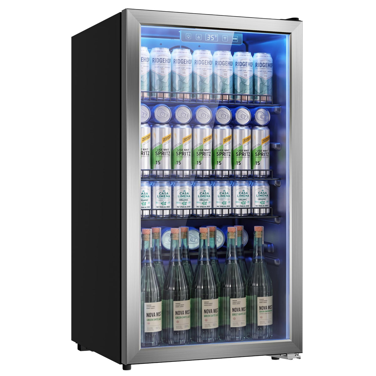 130 Can Beverage Refrigerator, 3.2 Cu.ft Fridge, Glass Door