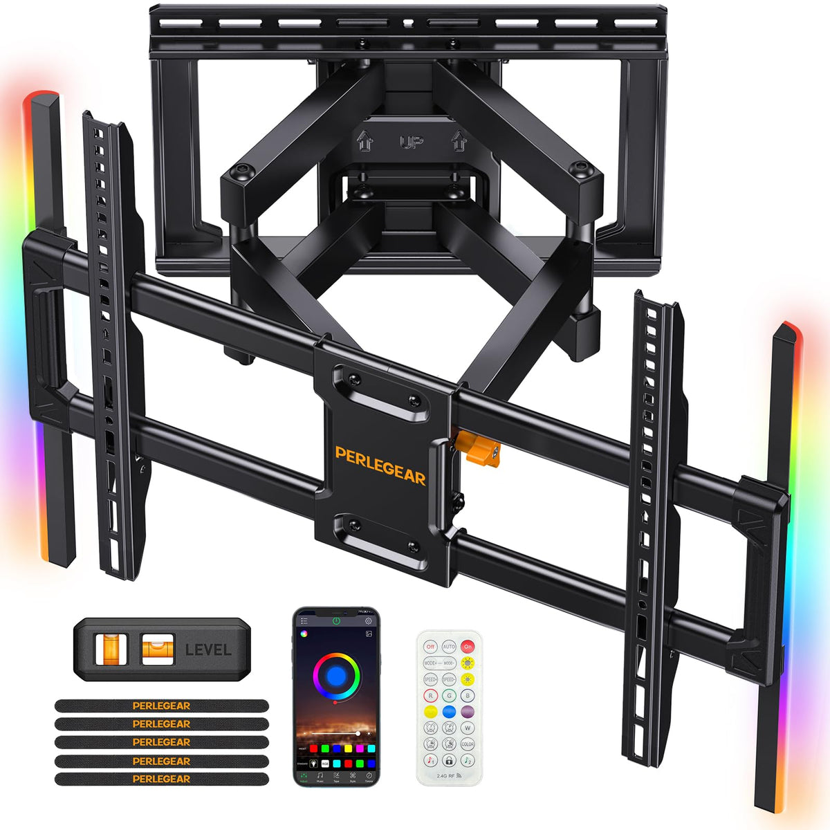 Perlegear UL Listed Full Motion TV Wall Mount for 42-90" TVs up to 132lbs