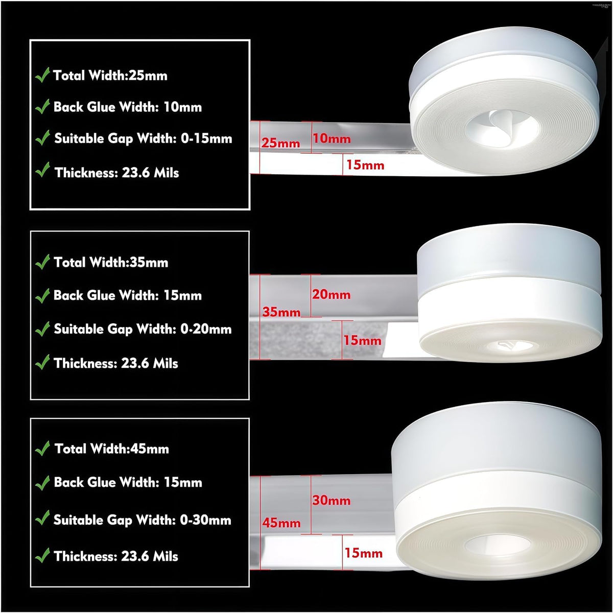 Silicone Seal Door Strip Bottom - 8M/26ft (W: 35MM) Silicone Sealing Sticker Self Adhesive Weather Stripping for Gaps of House, Glass Shower, Window and Door, Weatherproof Soundproof Insect Proof
