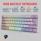 Snpurdiri 60% Wired Mechanical Gaming Keyboard, Ice Blue LED Backlit 61 Keys Mini Wired Office Keyboard for Windows Laptop PC Mac (Black-White, Red Switches)
