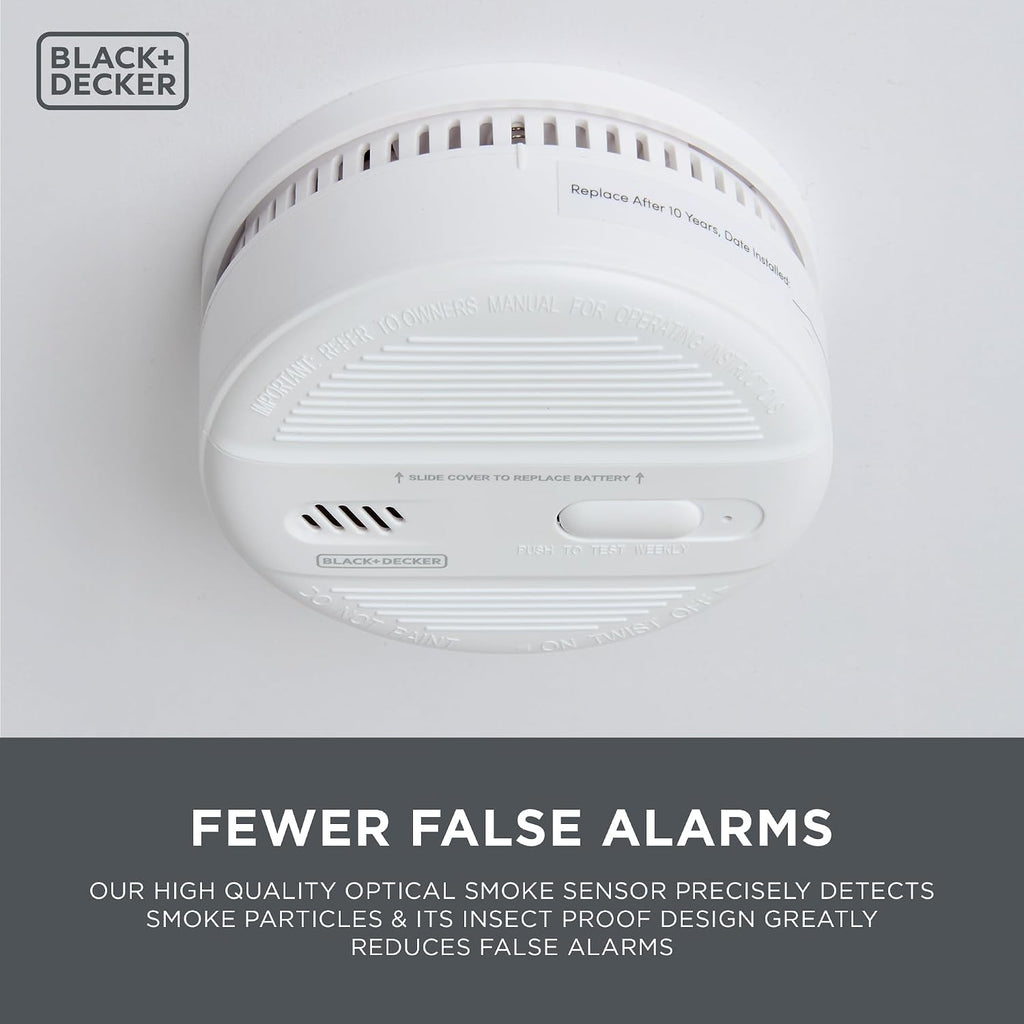 BLACK+DECKER Smoke Alarm for Home 10 Year Life with 9v Replaceable Battery