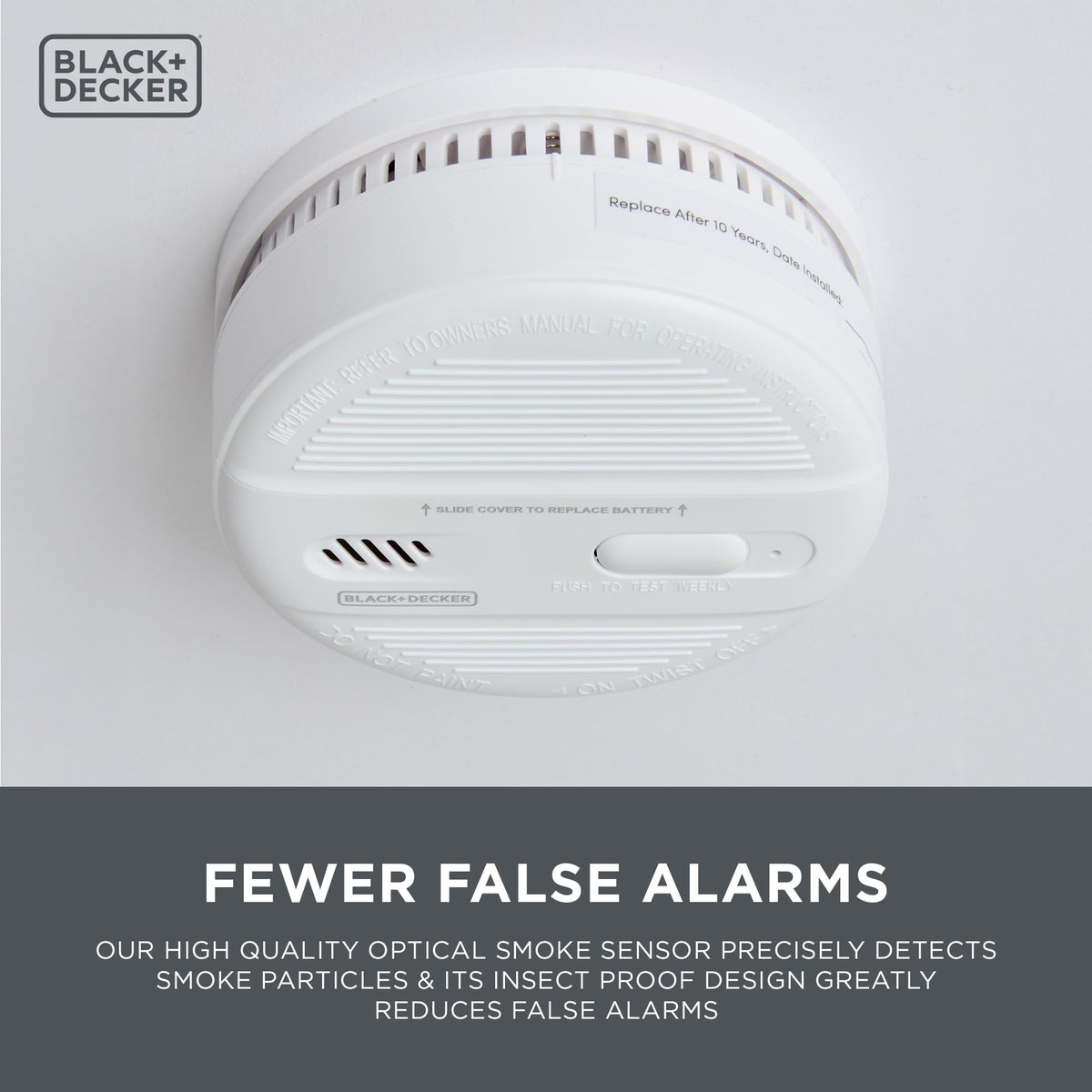 BLACK+DECKER Smoke Alarm for Home 10 Year Life with 9v Replaceable Battery