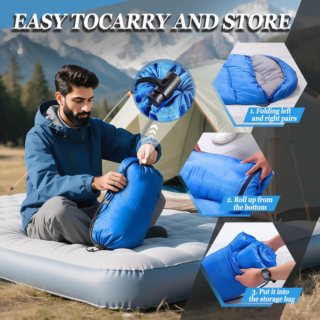 Sleeping Bag for Camping,Sleeping Bags for Adults Backpacking Waterproof,3 Seasons Adult Blanket,Small Packed Ultralight Carry Bag, Soft,Thick and Warm,for Outdoor Camping,Travel,Hiking