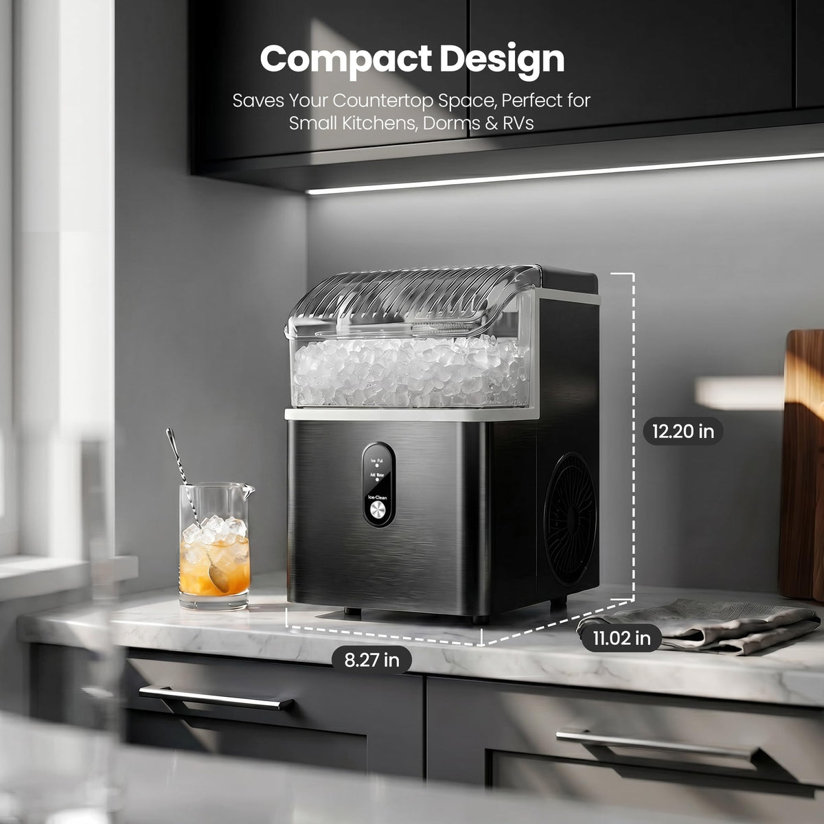 Crzoe Nugget Ice Maker Countertop, 35lbs/Day, Portable Pebble Ice Machine