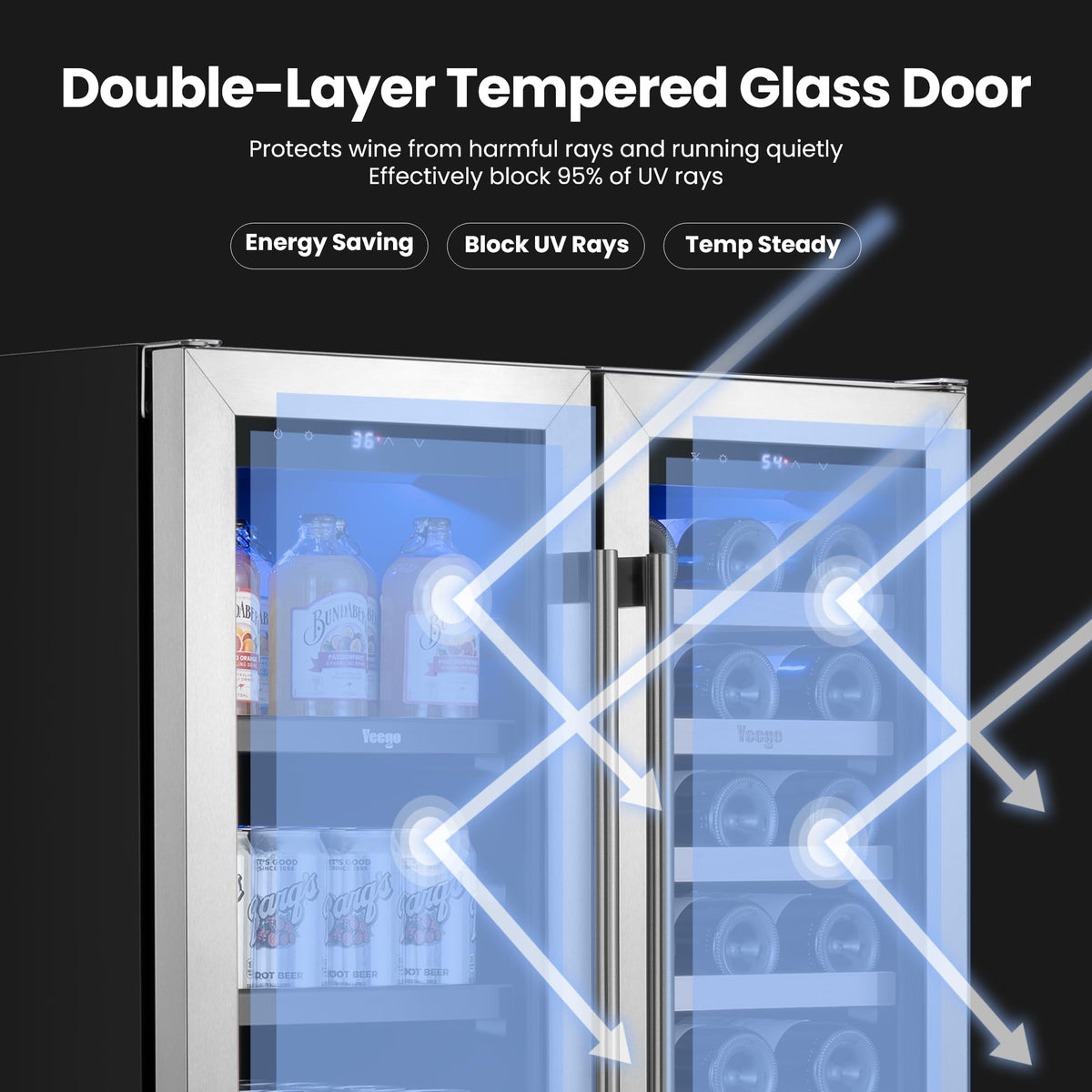 Yeego Beverage Refrigerator - 24 inch 180 Cans Beer Cooler with Glass Door