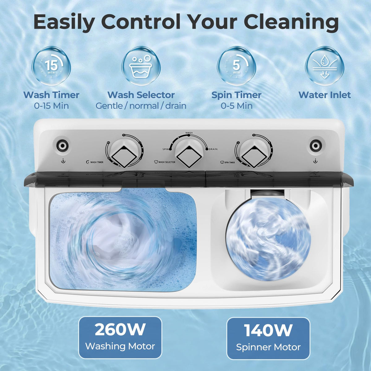 Giantex Portable Washing Machine, 20lbs Capacity, 12lbs Washer and 8lbs Spinner, Compact for Apartment RV, Gray & White, GX20313-PE