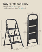 SONGMICS 3-Step Ladder, Folding Step Ladder, Safety, Holds up to 150KG