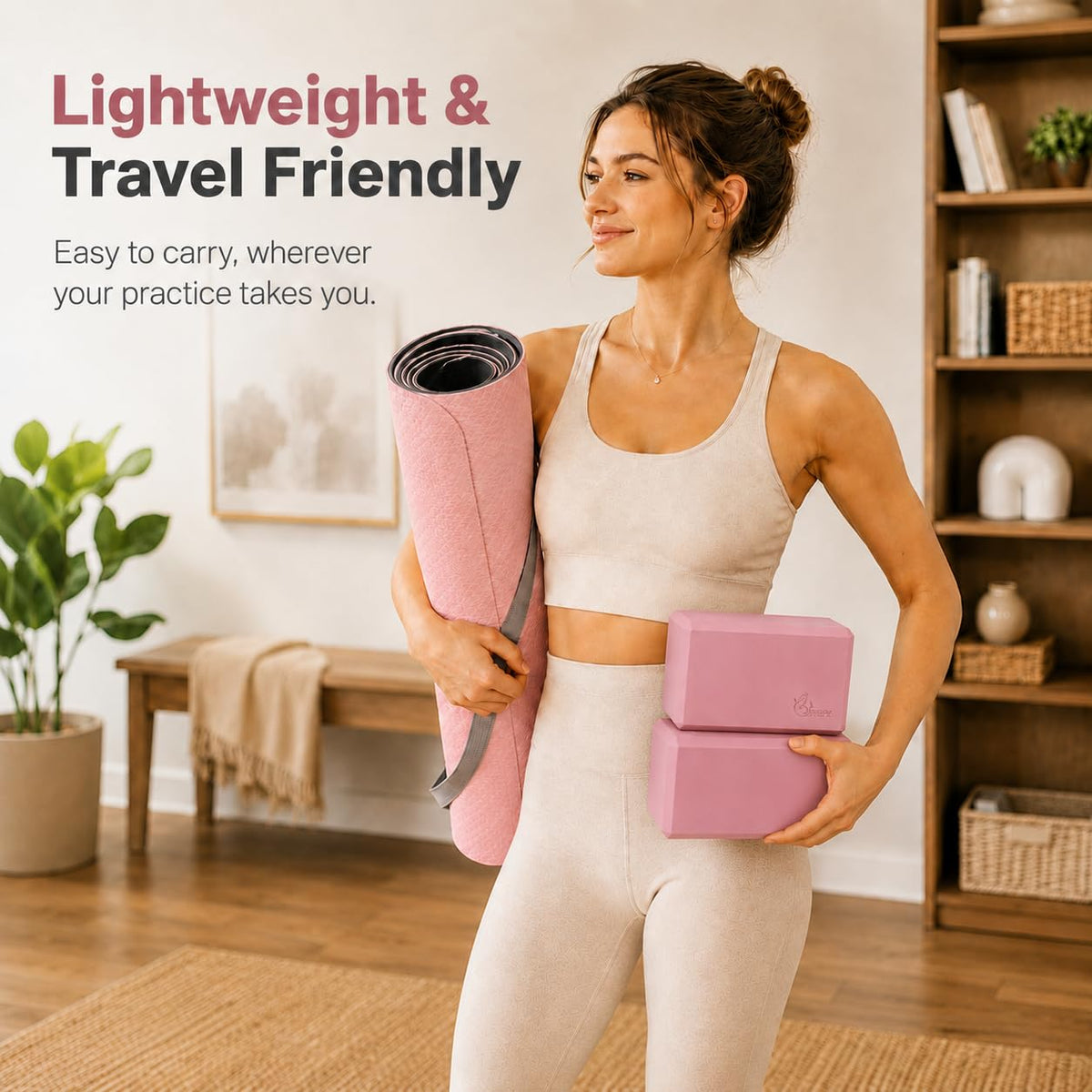 EXERZ Yoga Blocks 2pcs Gym Bricks -Comfortable Fitness Yoga Bricks, Anti-Slip, Lightweight and Travel Friendly Pilates Practice
