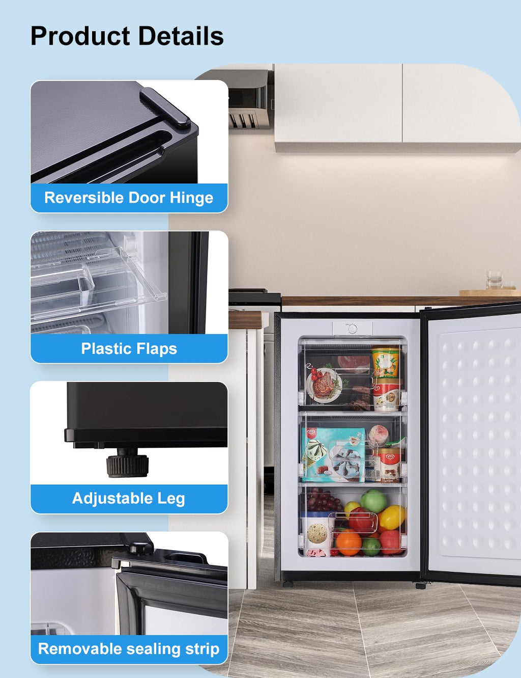 BODACIOUS 3.2 Cu.Ft Mini Freezer - Compact Upright Small Freezer - Silver