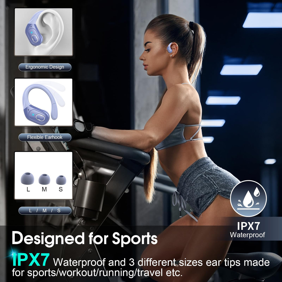 Aptkdoe Wireless Earbuds 75H Bluetooth 5.4 Sport Headphones with Earhooks