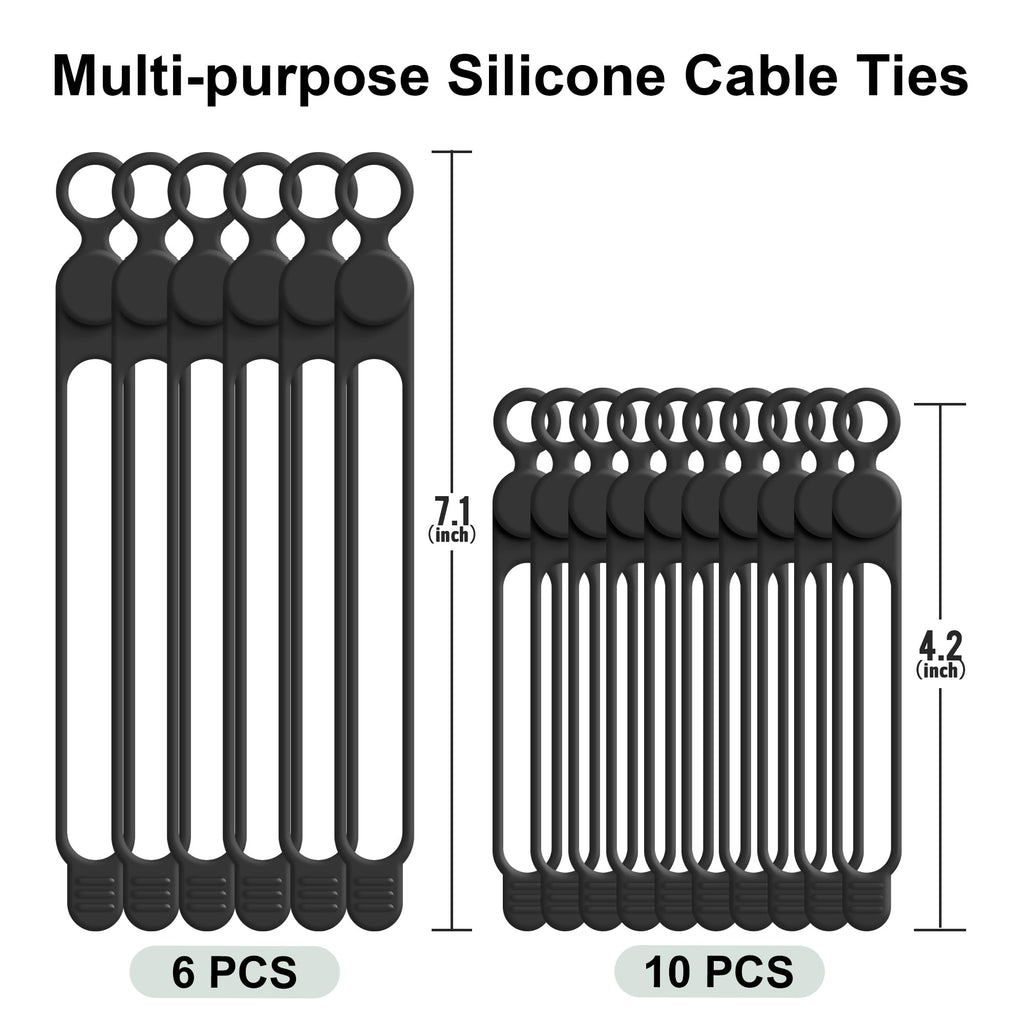 24Pcs Silicone Cable Ties, Cord Organizer Cable Management-Multi