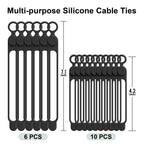 24Pcs Silicone Cable Ties, Cord Organizer Cable Management-Multi