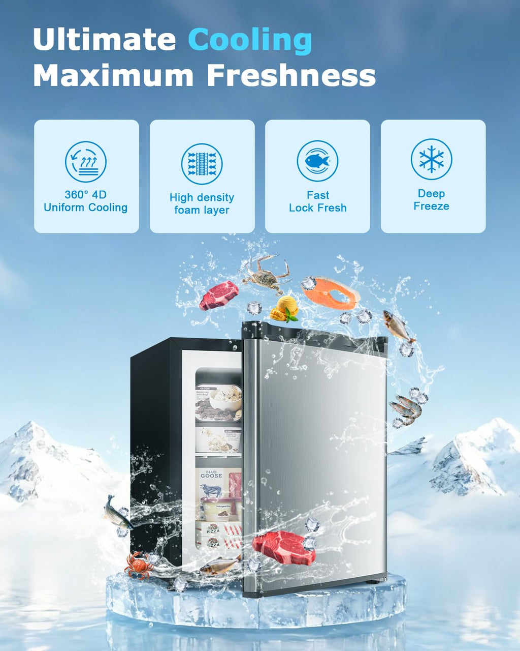 Feelfunn 3.0 Cu.ft Mini Freezer, Small Upright Freezer, Black