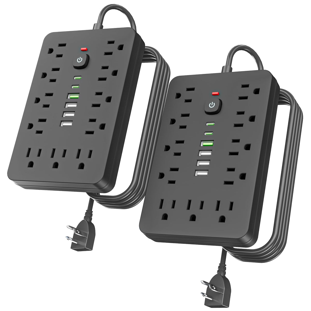 6 FT Flat Plug Surge Protector Power Strip,11 AC Outlets with 6 USB Ports