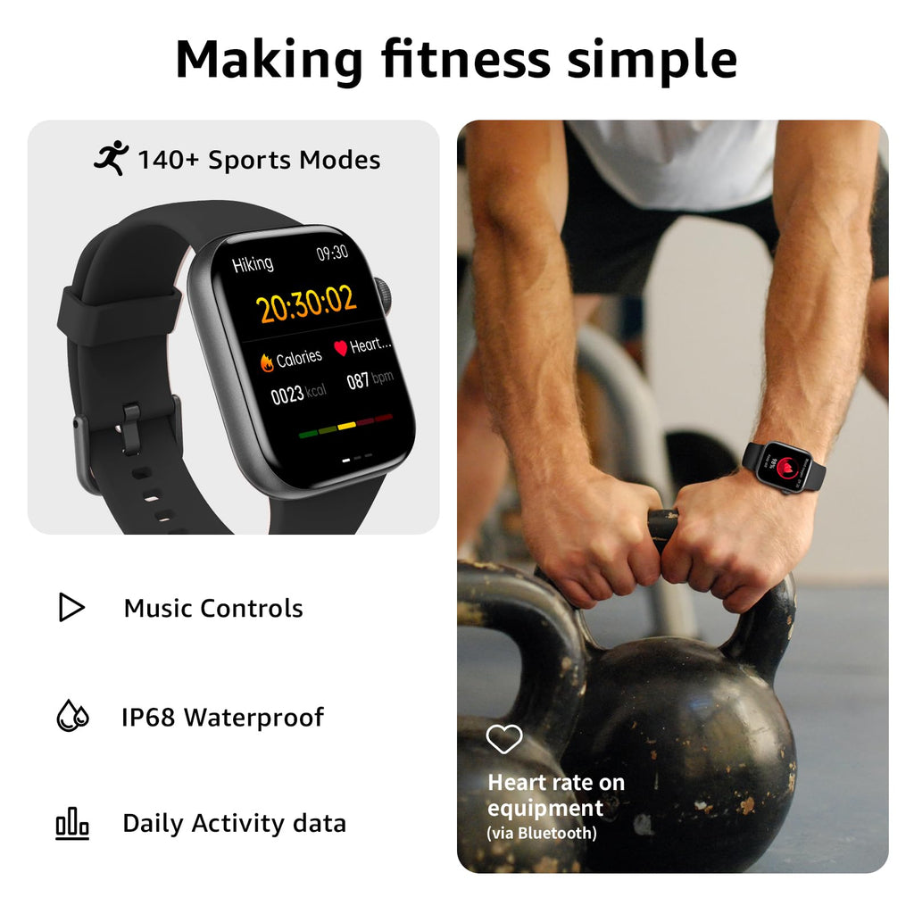 AcclaFit Smart Watch for Men Women Answer/Make Call, 1.85" Smartwatch, Fitness Watch with Heart Rate Blood Pressure Sleep Monitor, IP68 Waterproof Step Counter Compatible with Android IOS Orange