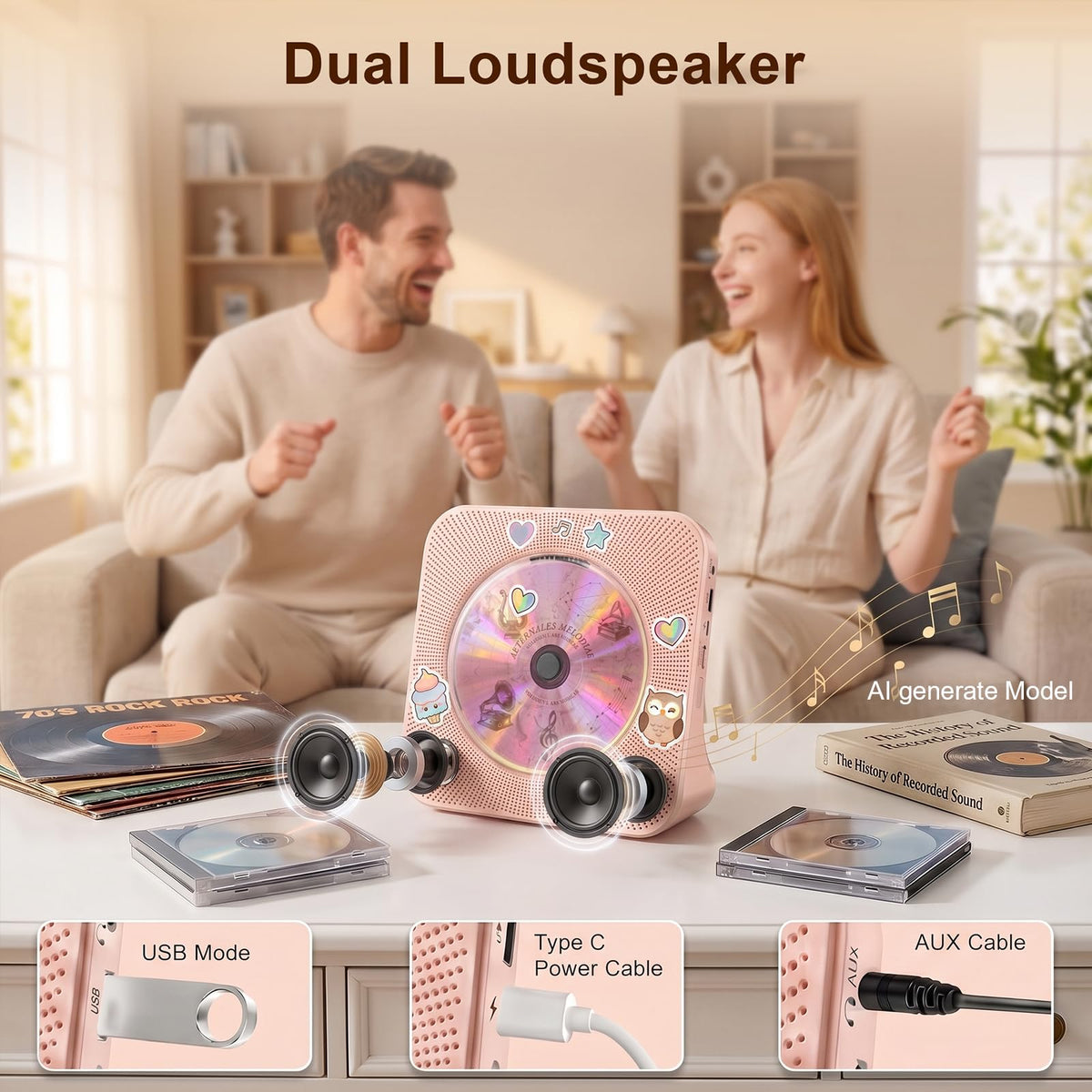 Gueray CD Player Portable Bluetooth Desktop CD Players for Home