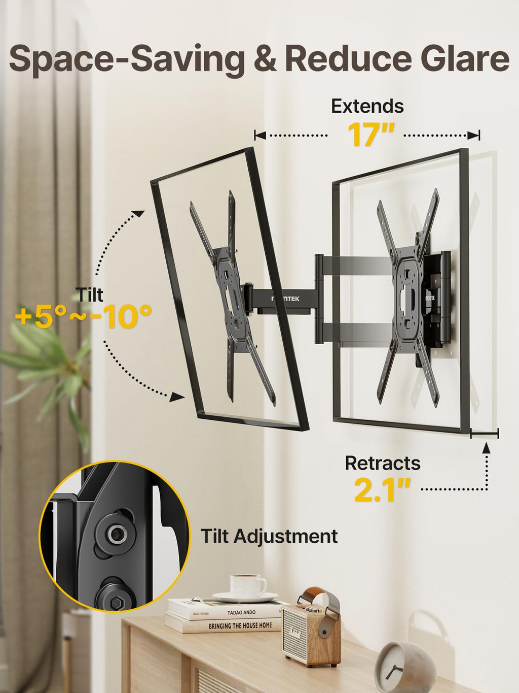 monTEK Full Motion Small TV Wall Mount for 13-43 Inch TVs up to 44 lb
