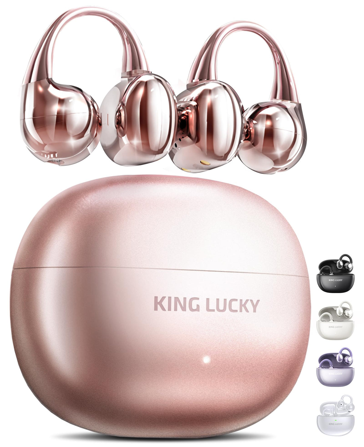Kinglucky Clip-On Earbuds Gen 3, Open-Ear Wireless Bluetooth 6.0 Headphones with Mic, Secure Fit for Small Ears & Glasses Wearers, 50H Playtime, LED Digital Display, ENC, IPX5 Waterproof(Balck)