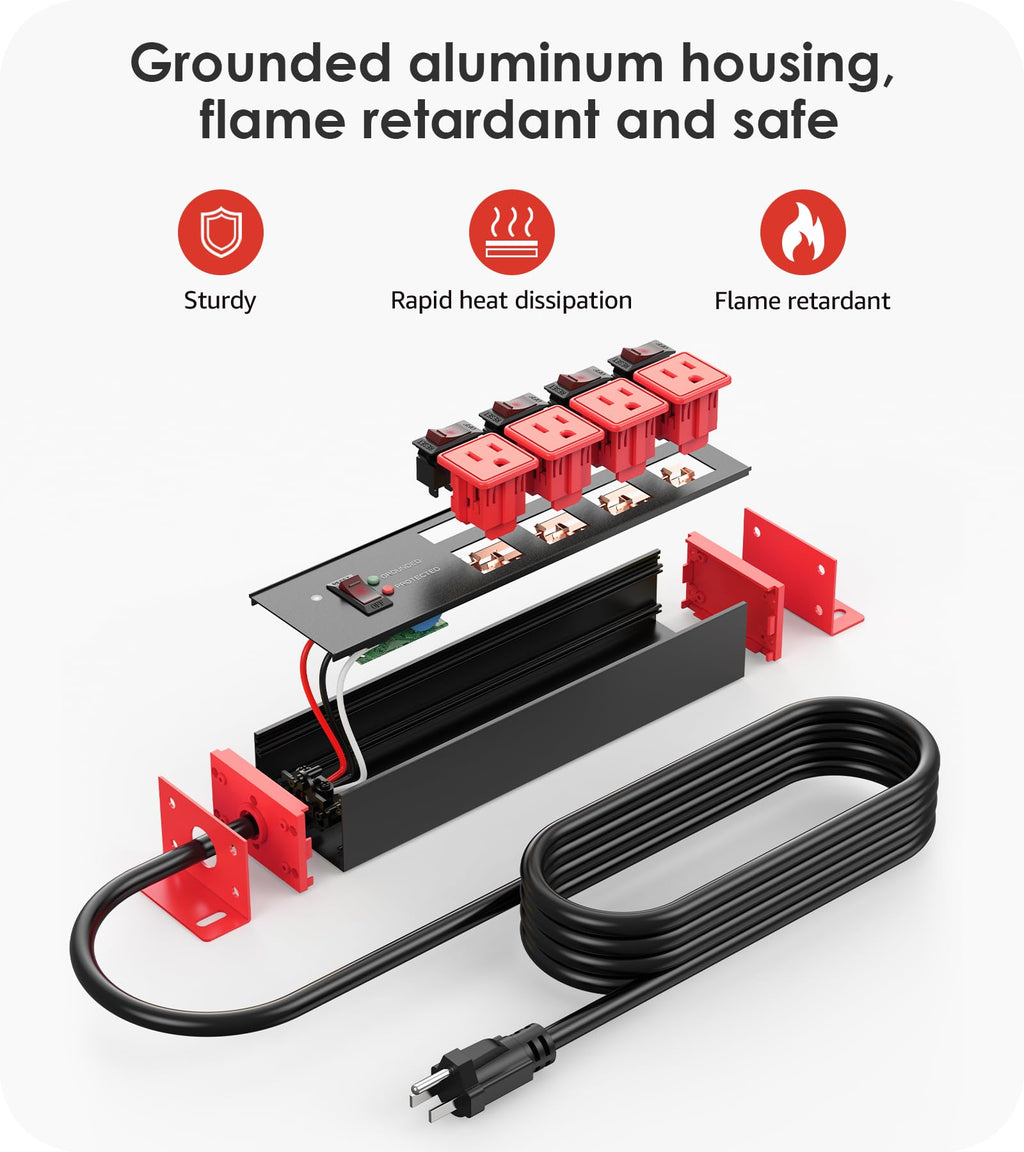 CCCEI 12 Gauge Heavy Duty Surge Protector, Black, 6FT, 1