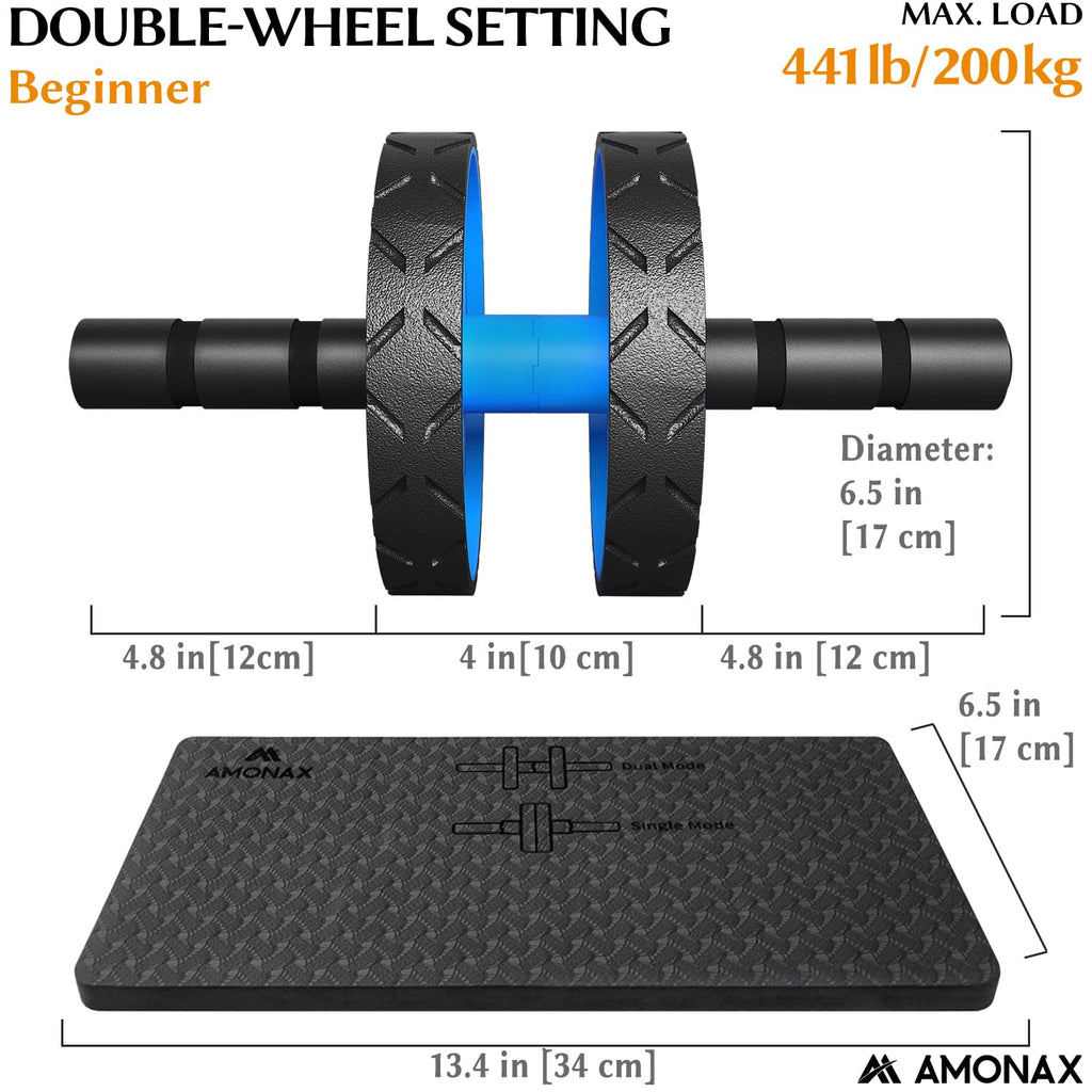 Amonax Convertible Ab Wheel Roller with Large Knee Mat for Core Abs Rollout