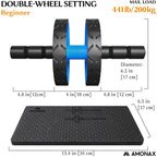 Amonax Convertible Ab Wheel Roller with Large Knee Mat for Core Abs Rollout