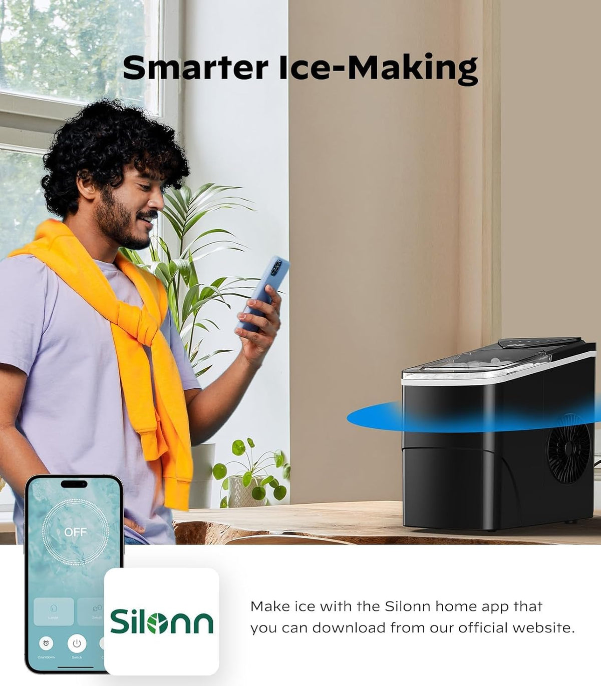Silonn Ice Maker Countertop, 9 Cubes Ready in 6 Mins, 26lbs in 24Hrs, Self-Cleaning Ice Machine with Ice Scoop and Basket, 2 Sizes of Bullet Ice for Home Kitchen Office Bar Party